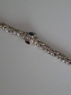STERLING SILVER GEMSTONE BYZANTINE BRACELET 8 INCH, 48.7 grams